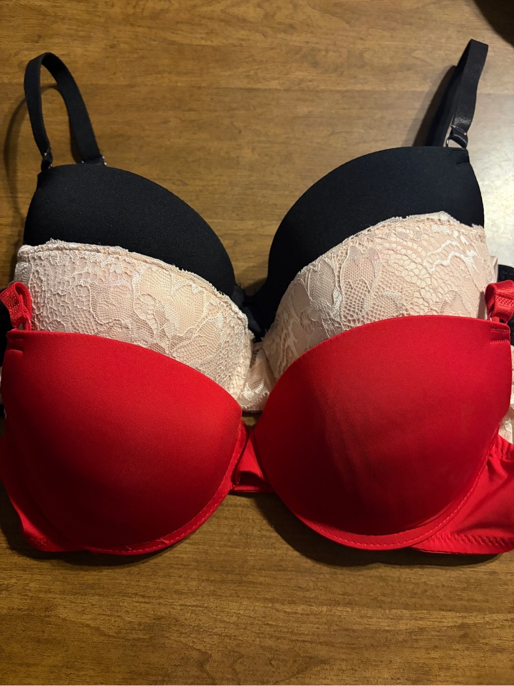 34C 3pc Bra Bundle Underwire Lined Pink Lace Black and Red Bras Prima Valentin